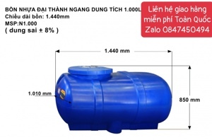 Bồn nước nnhựa ngang Đại Thành - 1000 Lít