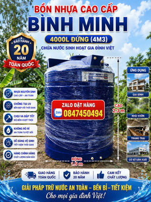 Bồn nước nhựa Bình Minh 4000 lít đứng
