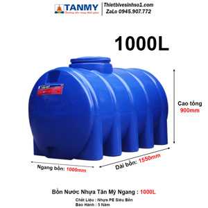 Bồn nước nhựa Tân Mỹ 1000L ngang