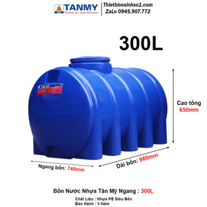 Bồn nước nhựa Tân Mỹ 300L Ngang