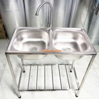 Bồn rửa chén 2 hộc inox kích thước 78x43 kèm bộ xả nước