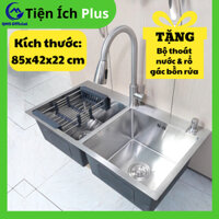 Bồn Rửa Chén 2 ngăn, Chậu Rửa Bát 2 hố Inox 304, chậu rửa kích thước 82x45x22 dày 2mm - Tặng kèm Bộ Xi Phông - QM.CR024