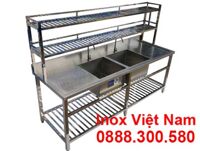 Bồn Rửa Chén 2 Ngăn Lớn Có Kệ Trên Kệ Dưới và Bàn Rửa 2 Bên Cánh CR-26