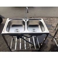 Bồn rửa chén, Chân chậu rửa chén inox 304 2 ngăn lớn tại TP HCM