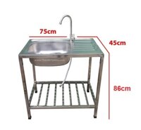Bồn rửa chén inox 1 ngăn có chân có cánh KT 75x45cm