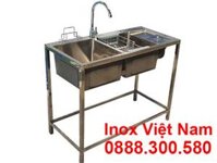 Bồn Rửa Chén Inox 2 Ngăn 1M Cánh Phải Có Khung Chân Và Hộc Để Rác CR-123
