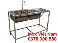 Bồn Rửa Chén Inox 2 Ngăn Cánh Phải Có Chân 1m2 CR-120