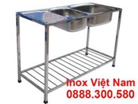 Bồn Rửa Chén Inox 2 Ngăn Có Bàn Rửa Và Khung Chân CR-104