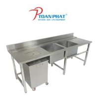 BỒN RỬA CHÉN INOX 2 NGĂN CÓ THÙNG XẢ RÁC