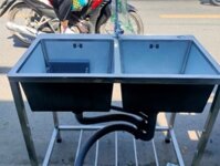 Bồn rửa chén inox 2 ngăn lớn có chân cao cấp