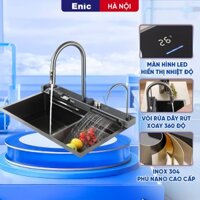 Bồn rửa chén thông minh Enic DK3 - Chậu rửa inox 1 ngăn lớn, vòi phun thác nước hiện đại, màn hình LED