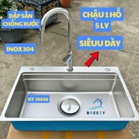 Bồn rửa chén/bát 1 hố dày 5ly cao cấp inox 304 dập sần chống xước - BREEZY chaurua bat1ho
