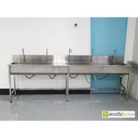 Bồn rửa tay inox 5 vòi dùng trong nhà máy, trường học