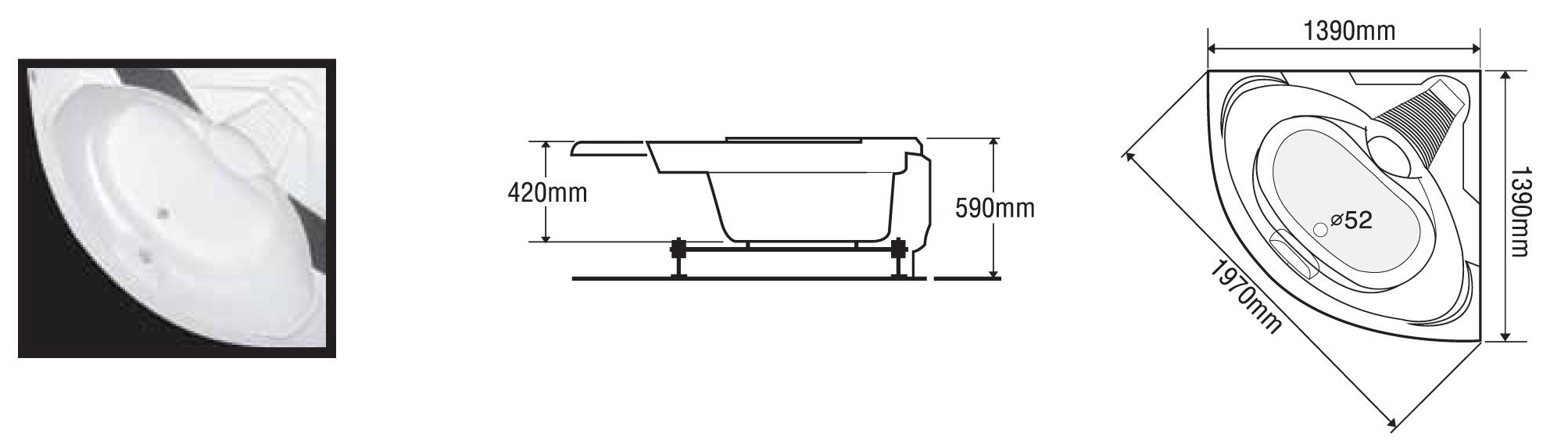 Bồn tắm Euroca EU2-1400 - Bồn xây (Acrylic, crystal, galxy)