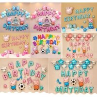 Bóng bay trang trí sinh nhật cho bé, set bóng tráng nhôm chữ HAPPY BIRTHDAY, lợn peppa pig các màu