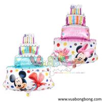 Bong bóng bánh kem  3 tầng chuột mickey, minie size mini nilon nhôm kiếng bạc