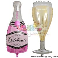 Bong bóng chai ly rượu celebrate màu hồng nilon kiếng bạc