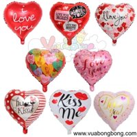 Bong bóng in I LOVE YOU hình họa tiết trái tim 45cm nilon nhôm kiếng bạc