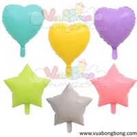 Bong bóng macaron trái tim, ngôi sao 45cm nilon nhôm kiếng bạc