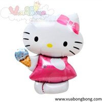 Bong bóng mèo Hello Kitty cầm kem nilon nhôm kiếng bạc