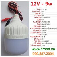 Bóng đèn LED 12v - đủ 9w dây kẹp bình hoặc đuôi văn E27