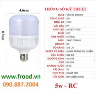 Bóng đèn LED 5w ánh sáng vàng hoặc trắng