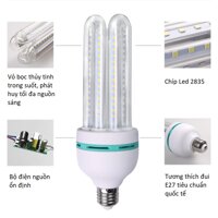 Bóng Đèn Led Chữ U 12w E27 Ánh Sáng TrắngVàng, Bóng Bulb Tiết Kiệm Điện Hàng Chính Hãng - Ánh sáng trắng 6500K
