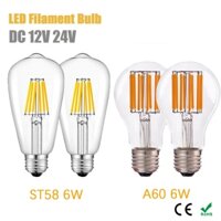 Bóng đèn Led E27 DC 12V 24V A60 ST58 Bóng đèn dây tóc điện áp thấp 6W 2200K 4500K Bóng đèn Led Edison cho cắm trại tại nhà Chợ đêm ngoài trời