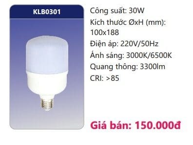 Bóng đèn Led thân nhôm bọc nhựa dẫn nhiệt 30W Duhal KLB0301