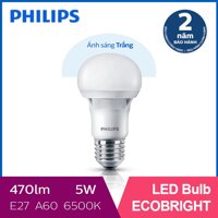 Bóng đèn Philips LED Ecobright 5W 6500K E27 A60 - Ánh sáng trắng LazadaMall