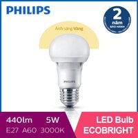 Bóng đèn Philips LED Ecobright 5W 3000K E27 A60 (Ánh sáng vàng)