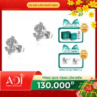 Bông hoa tai nữ Trang sức bạc 925 ADJ đính đá CZ Đồng tiền đô la may mắn đính đá SB13727AD
