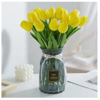 Bông Hoa Tulip Nhân Tạo Trang Trí Đẹp Mắt hoa giả decor trang tri nha lo hoa gia đe ban H02 - H02 Vàng,Lá thẳng