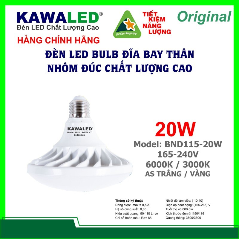 Bóng led bulb đĩa bay UFO Kawaled BND115-20W-T/V