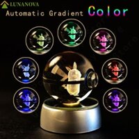 Bóng LUNANOV 3D, Tượng Anime Đế Đèn Pikachu Bóng Thủy Tinh, Giáng Sinh Gengar Mew Ánh Sáng Đầy Màu Sắc Đèn Ngủ Mewtwo Thủy Tinh Điêu Khắc Quà Tặng Sinh Nhật