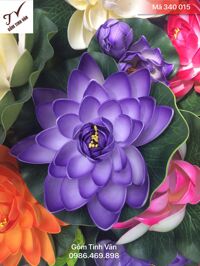 Bông sen xốp màu tím, thả bát nước phong thuỷ, mã 340015, gốm sứ bát tràng, tinh vân