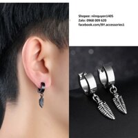 Bông tai (1 đôi) titan unisex không đen không gỉ chiếc lá tòn ten