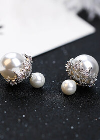 Bông tai 2 hạt châu to nhỏ đính đá cao cấp