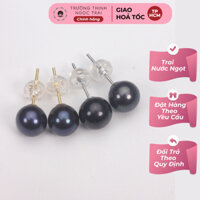 Bông Tai Bạc 925 Đính Hạt Đen 9ly Xinh Xắn Cho Nàng NTTT51 - Ngọc Trai Trường Thịnh