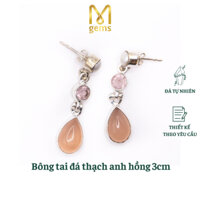Bông tai bạc 925 thạch anh hồng 3cm - Mgems