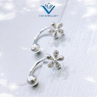 Bông tai bạc bông bi chốt zen mặt nơ hoa (nhiều mẫu) Van Jewelry V10098