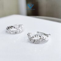 Bông tai bạc Bông tai tròn sát tai mặt sóng nạm đá sáng lấp lánh Van Jewelry V10476