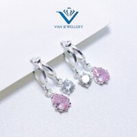 Bông tai bạc Bông tròn vòng Kép thả đá xinh xắn Van Jewelry
