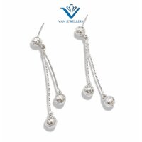 Bông tai bạc Bông tua dua hạt bi bạc ta phay bóng _Van jw