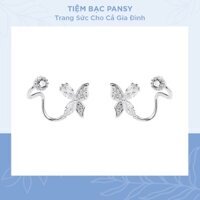 Bông tai bạc đeo vành tai cho nữ kiểu dáng cánh bướm, khuyên tai nữ bạc ta 925 sáng đẹp