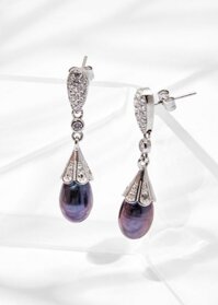 Bông Tai Bạc Italy Ngọc Trai Đen Móc Hình Hoa Chuông 12Mm