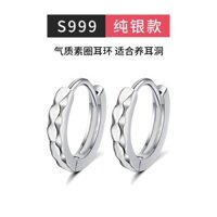 Bông tai bạc nguyên chất 999 chính hãng dành cho nữ, Bông tai bạc Sterling dành cho nam, Vòng tròn nhỏ, Khuyên tai mùa thu đông, Bông tai mới 2024 2025.1.9