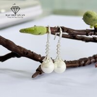 Bông tai bạc nữ chụp hoa gắn trai, Bạc đẹp An An, kiểu móc câu dễ đeo, ngọc trai nhân tạo cao cấp