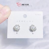 Bông tai bạc nữ CHY SILVER hoa nạm đá nụ trai nhân tạo sang chảnh bạc thật