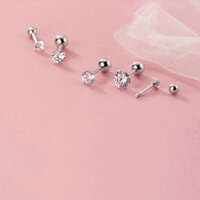 Bông tai Bạc nụ đá chốt bi vặn đủ kích thước - Khuyên tai bạc nữ đẹp sang trọng BTB06 - Bạc cao cấp S925 - 3mm